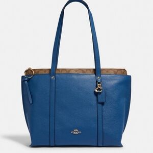 Coach Signature Blue Leather May Tote Bag With Charm And Hang Tag